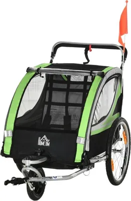 Obrázok produktu pre Fortuna Lai 2-v-1 príves za bicykel pre 2 deti, posuvná funkcia, ochrana proti dažďu, brzda, zelená farba
