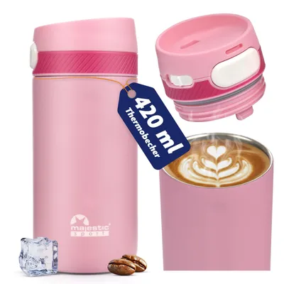 Image de Majestic Sport Nord Tasse isotherme 420 ml, Tasse à café à emporter 100% anti-fuite, Garde au chaud au moins 6 h, Sans BPA - Inox mince, Rose.
