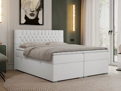 Produktbild von Boxspringbett 120x200 mit Matratze und Topper, Boxspringbett 120x200 mit Bettkasten und Kopfteil - PERA - 120x200 - Weiß - Kunstleder - H3