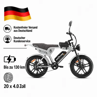 Produktbild von APE RYDER Genon Ultra E-Bike 20 Zoll Fatbike, 250W Motor, 48V 15Ah Akku (100-130 km), Shimano 7-Gang, Doppelscheibenbremsen, KI-generiertes Bild