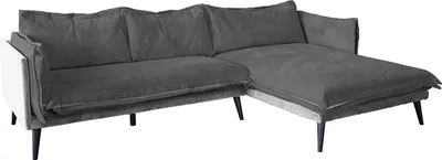 Produktbild von KAWOLA Sofa QUENYA Ecksofa Cord dunkelgrau / Velvet silber Recamiere rechts