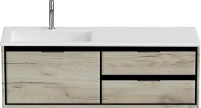 Produktbild von Sanox Badmöbel-Set Loft BxHxT 140,5 x 47 x 45,5 cm Frontfarbe craft oak mit Waschtisch Mineralguss weiß Griff chrom 8475