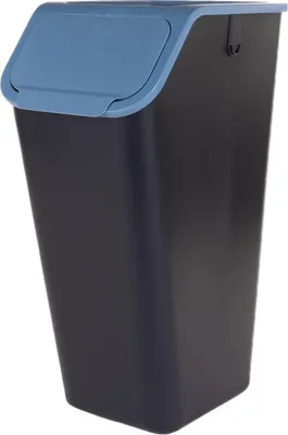 A product shot of a trash can with a lid.