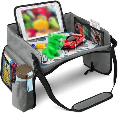 Produktbild von Kinderreisebett mit Zeichenbrett und Tischhalter - Faltschrank - Auto-Organisator - Grau