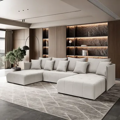 Zdjęcie produktu dla Narożnik, Sofa w kształcie litery U, Kanapa w kształcie litery U Hannover U tkanina Castel Ecru