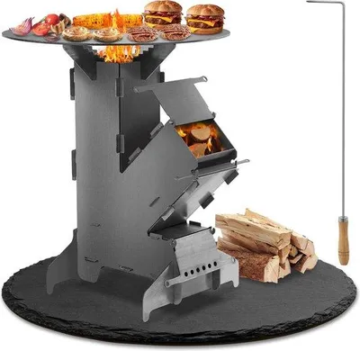 Image de Four en céramique pour barbecue d'extérieur et camping, comprenant une plaque de cuisson et un foyer