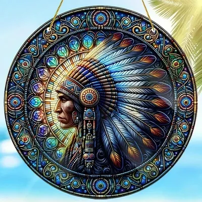 Produktbild von Sonnenfänger Indianerhäuptling - Buntglasfenster L KP32263