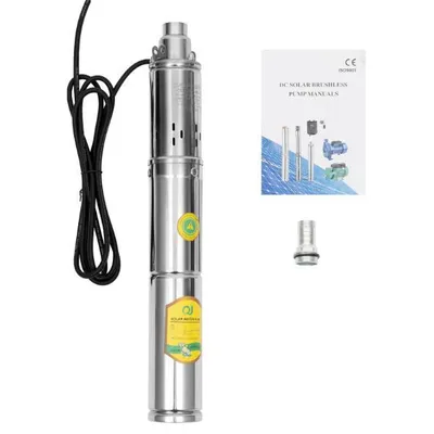 Immagine prodotto di Pompa solare per acqua, pompa sommergibile per pozzi profondi da 370 W, ad alta portata con regolatore MPPT, acciaio inossidabile, argento, 24 V