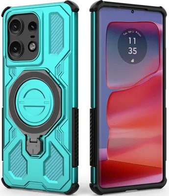 Produktbild von Robuste Handyhülle für Motorola Edge 50 Pro mit Ringhalter Ständer Stoßfest, Magnetisch, Dual-Layer Schutz Türkis
