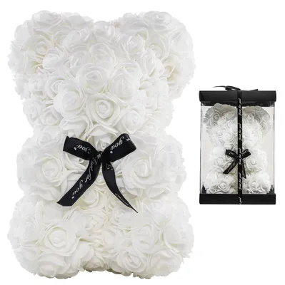 Rosenbär rosa-weißer Teddybär mit Blumen, 26 cm