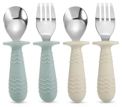 Produktbild von Babybesteck Set Babybesteck Kinderbesteck - Edelstahl - Silikongriff - Spülmaschinenfest - 4-teilig