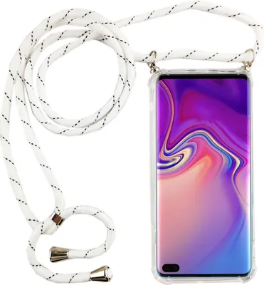Zdjęcie produktu dla Łańcuszek do telefonu Samsung Galaxy S10 Plus - naszyjnik na smartfona z paskiem - sznurek z etui do zawieszenia w kolorze białym