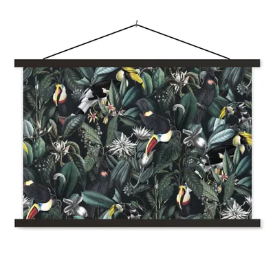Produktbild von MuchoWow® Textilposter Blumen - Tukan - Blätter 120x80 cm mit schwarzem Rahmen - Wanddeko