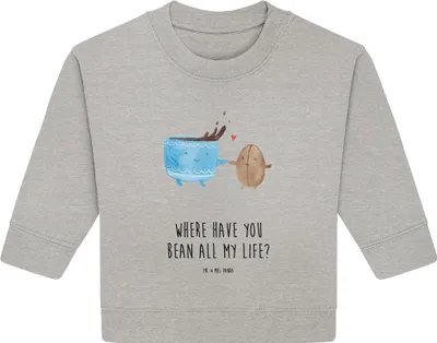 Produktbild von Mr. & Mrs. Panda Organic Baby Pullover Kaffee Bohne 6. - 12. Monat - Heather Grey - Geschenk, Kaffeebohne, Lustige Sprüche, Glück, Bullover, Zufriedenheit, Genuss
