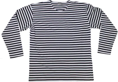 A long-sleeved striped t-shirt laid flat.