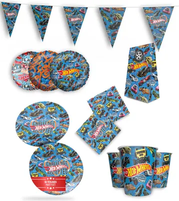 Produktbild von Hot Wheels 57-tlg. Party Set – Geburtstag Deko Bechern Tellern Servietten Tüten