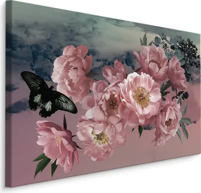 Obrázek produktu pro Obrázek pro obývací pokoj nebe příroda pivoňky motýli Nástěnná dekorace Wildlife 120x80cm