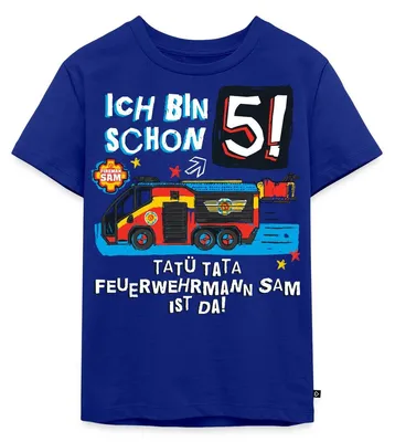 Produktbild von Spreadshirt Feuerwehrmann Sam Geburtstagsdesign 5 Jahre Kinder Premium T-Shirt, 110/116 (4 Jahre), Royalblau
