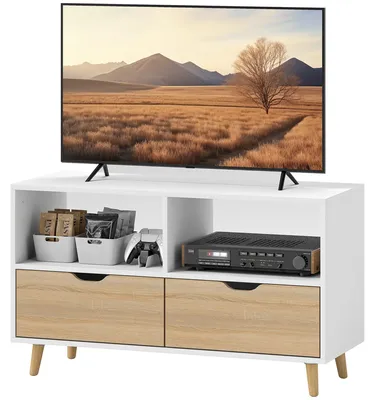 Immagine prodotto di Mobile TV - Mobile per la TV - Mobile TV con ante - Mobile porta TV - Mobile a parete - Legno bianco - Design compatto - Ampio spazio di stoccaggio