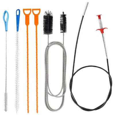 Abflussreiniger-Set, 6-teilig, mit 5 Bürsten und Klauenzieher, 1,6 m
