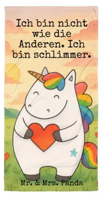 Produktbild von Mr. & Mrs. Panda Strandtuch Einhorn Herz Design - Weiß - Geschenk, Unicorn, Frottee-Handtuch, Lustig, Badehandtuch, Einhörner, Freundin, Duschtuch, Bunt, Handtuch