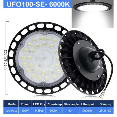 Image de UFO LED - Projecteur industriel 100W - 6000K (blanc froid) - Étanche - 220V AC - Pour entrepôts et ateliers