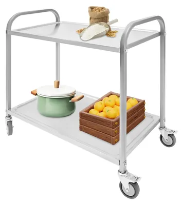 Produktbild von Servierwagen aus Edelstahl mit 2 Etagen und 4 Rädern