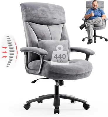 Produktbild von Happy Home Bürostuhl Ergonomisch, Chefsessel, Schreibtischstuhl XXL sitzfläche Computerstuhl PC Stuhl Gepolstert Hoher Rückenlehne, Lendenwirbelstütze