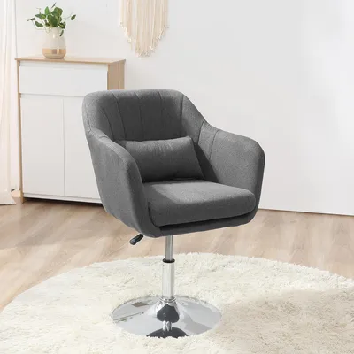 Produktbild von SUGIFT Bürostuhl drehbar 360° höhenverstellbar, Esszimmerstuhl Drehstuhl Polyester Leinenoptik, Dunkelgrau | 60x60x79-91 cm | Sitzhöhe 45-57 cm | Armlehnen