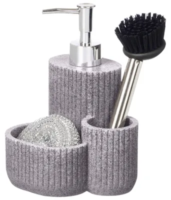 Image de Arte Regal | Distributeur de liquide vaisselle - Rangement pour vaisselle - gris - Kit distributeur de liquide vaisselle - avec brosse et éponge - pour la cuisine - Rangement de cuisine