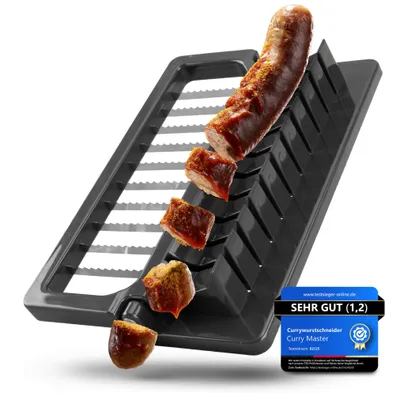 Produktbild von Curry Master Currywurstschneider für Zuhause, Wurstschneider,  Wursteinschneider Manuell | ultrascharfe Edelstahlklingen & kinderleichte Reinigung SW
