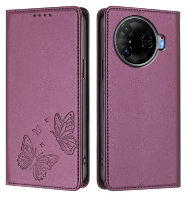Produktbild von Lederhülle für Tecno Camon 30 Pro 5G, Schmetterling Prägung Leder Brieftasche Schutzhülle mit Ständer Lila