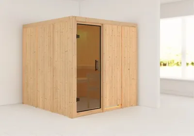Produktbild von Karibu Sauna Innensauna Rodin Fronteinstieg ohne Zubehör 196x196x198 cm ohne Dachkranz mit Graphittür