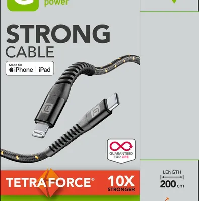 Produktbild von Cellularline Tetra Force Cable 200cm - USB-C to Lightning, 2 m, Lightning, USB C, Stecker, Stecker, Schwarz