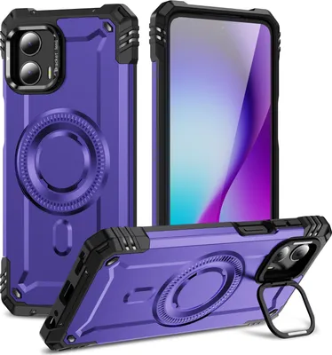 Obrázek produktu pro Magnetické pouzdro pro Motorola Moto G (2023) 5G, robustní vojenské ochranné pouzdro s kamerovým kroužkem stojánkem Fialová