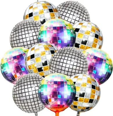 Imagen del producto de Globos de discoteca - Set de 12 unidades - Globos de aluminio 4D - Globos para helio - Fiesta de discoteca