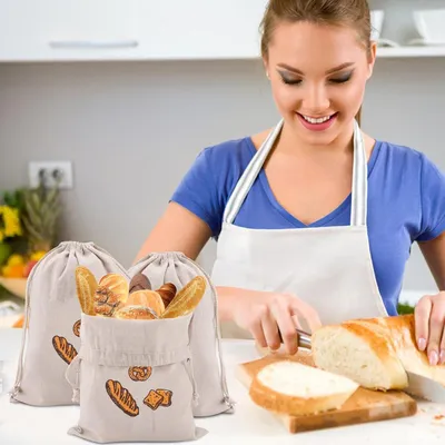 Produktbild von 3 Stück Leinen Brotsäcke 31 cm x 38 cm wiederverwendbare Brotsäcke für selbstgebackenes Brot und andere Lebensmittel, einschließlich Obst und Gemüse - mit Zugband