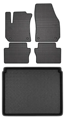 Image de Tapis en caoutchouc + bac de coffre pour Opel Zafira C 2012-2018 (coffre standard) – 5 pièces, noirs, sur mesure
