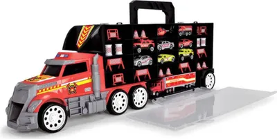 Produktbild von Dickie Toys Feuerwehr-Truck, Spielzeugauto, 42 Teile, inkl. 9 Autos, Zubehör, Rampe, für Kinder ab 3 Jahren.