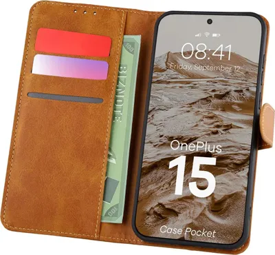 Produktbild von Handyhülle mit Klappe für OnePlus 15, Bizon Case Pocket, Braun