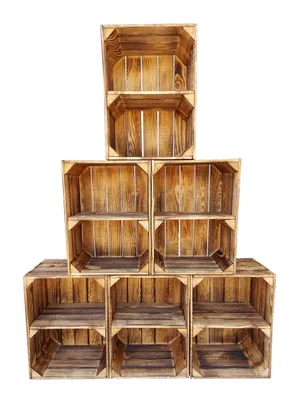Produktbild von 6er Holzkisten Geflammte mit Regal - 40x30x24 cm - Dekorative Aufbewahrungsboxen aus Holz