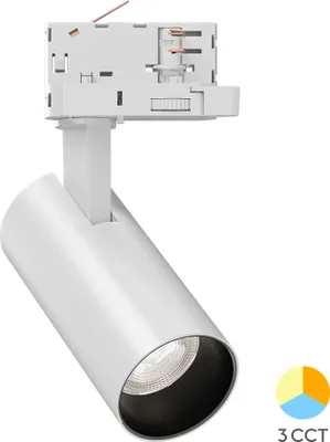 Image de Braytron Projecteur LED triphasé sur rail 15W 3CCT 3000-6000K blanc pivotant et inclinable Spot