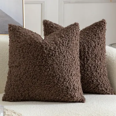 Produktbild von 2er Set Kissenbezug Teddywolle Faux Pelz 60x60 cm Schokoladenbraun