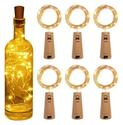 Lichtsnoer mit Korken, 2 m, 20 warmweiße LEDs, batteriebetrieben