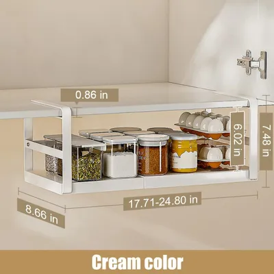 Obrázok produktu pre Košík pod policu – Visací úložný kôš – Kov – Výsuvný – 45–63 cm – Vhodný do kuchynskej skrinky – Montáž bez vŕtania