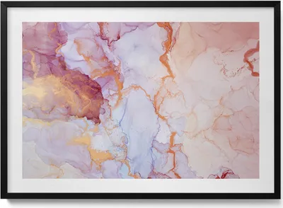Produktbild von Rosa und goldener Marmor– Wandbild mit Rahmen – Gerahmtes Bild  – Wanddekoration – 100x70 cm –  Schwarz Rahmen