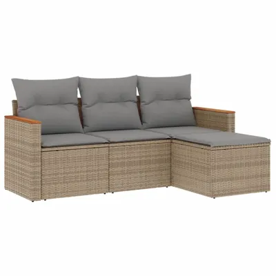 Produktbild von Modulare 4-tlg. Garten-Sofagarnitur, Outdoor Lounge Set aus PE-Rattan, pulverbeschichtetem Stahl, Beigemischung, mit UV-beständigen Kissen, Hellgrau