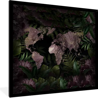 Produktbild von MuchoWow® MuchoWow® Gerahmtes Poster Weltkarte - Lila - Gold 40x40 cm - Poster mit zchwarzem Bilderrahmen - Mit Rahmen - Wanddekoration Schlafzimmer