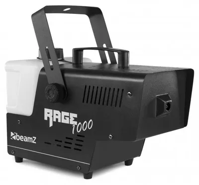 Immagine prodotto di Nebbiogeno BeamZ Rage 1000 con telecomando - 1000 watt , Volume in uscita: 125 m³ al minuto , Volume del serbatoio: 2 litri , Tempo di riscaldamento: 4 minuti , Tempo di riscaldamento: 1 minuto , Telecomando via radio e via cavo