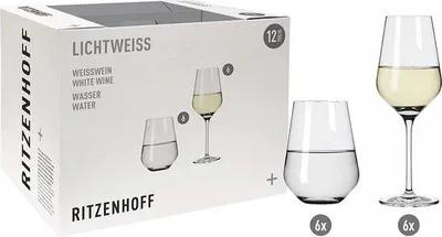 Obrázok produktu pre Sada 12 sklenených pohárov na biele víno a vodu, objem 400 ml, priehľadné/biele, štýlový dizajn, vyrobené v Nemecku